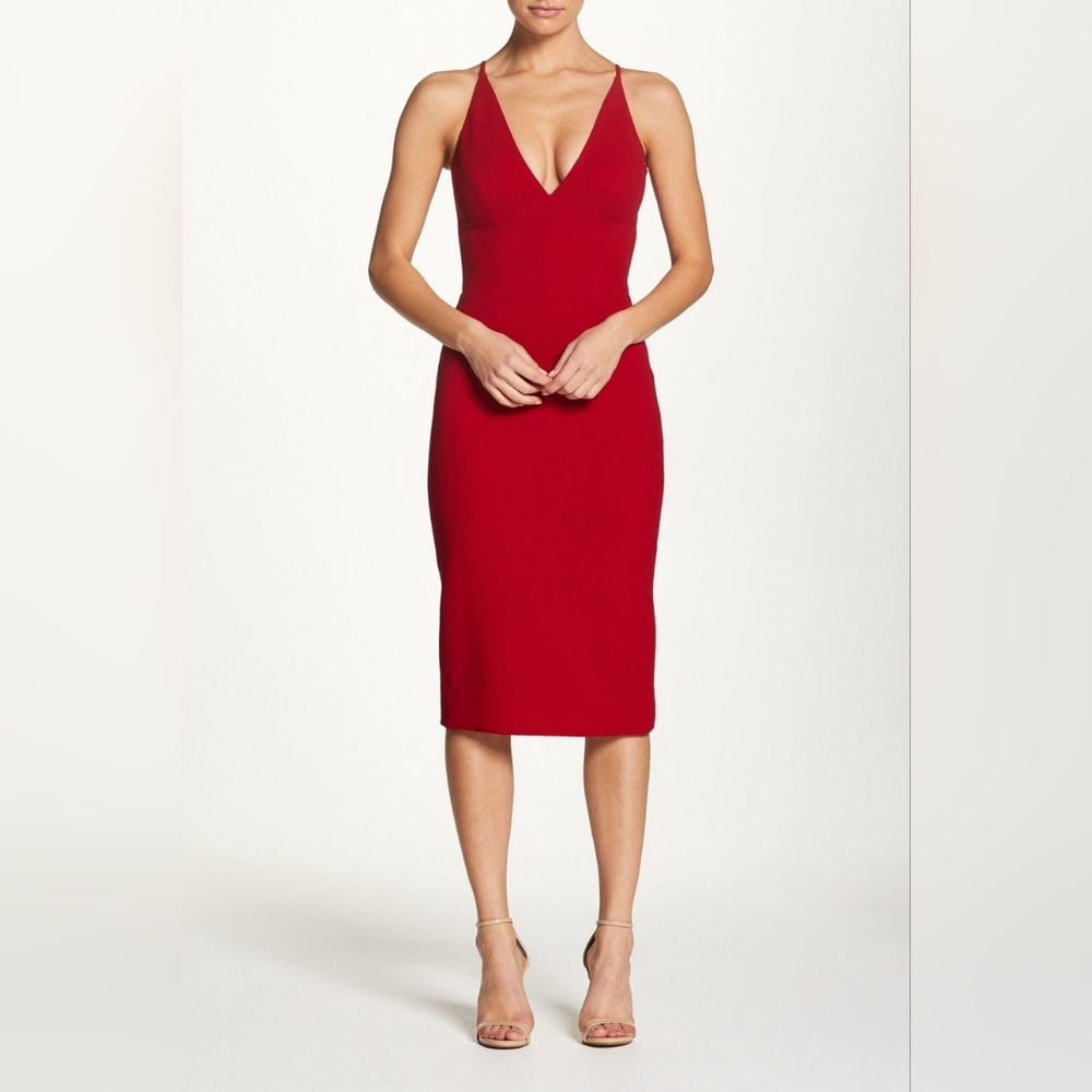 ❤️ Dress The Population Lyla Crepe Dress In Garnet Size S